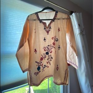 V NECK FLORAL EMBROIDERED TOP